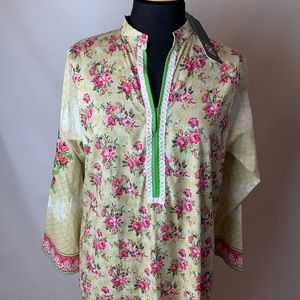 AlKaram cotton tunic kurti floral embroidered Larg